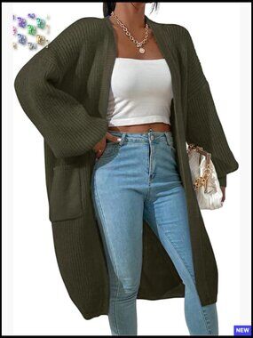 Oversized Fuzzy Knit Cardigan Sweater Coat Midi Length Open Front Cozy Winter